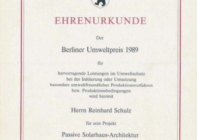 Architekt R.D. Schulz Umweltpreis 1989 klein